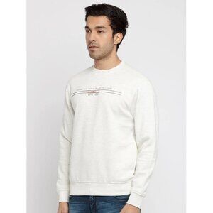STATUS QUO Men's Printed Round Neck Sweatshirt Size XL In Off White